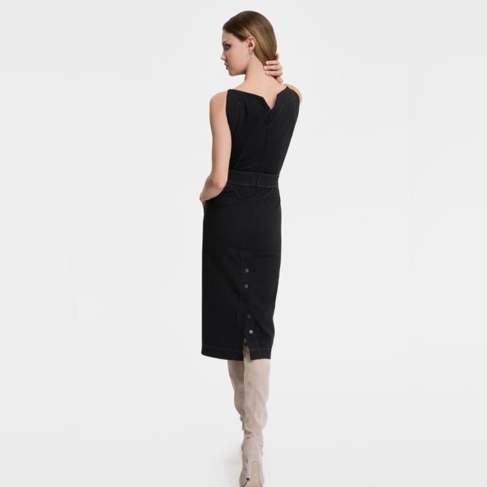 Gap X Zac Posen Gapstudio Seamed Denim Midi Dress NWT 2 LBD Little Black Dress - Picture 5 of 10
